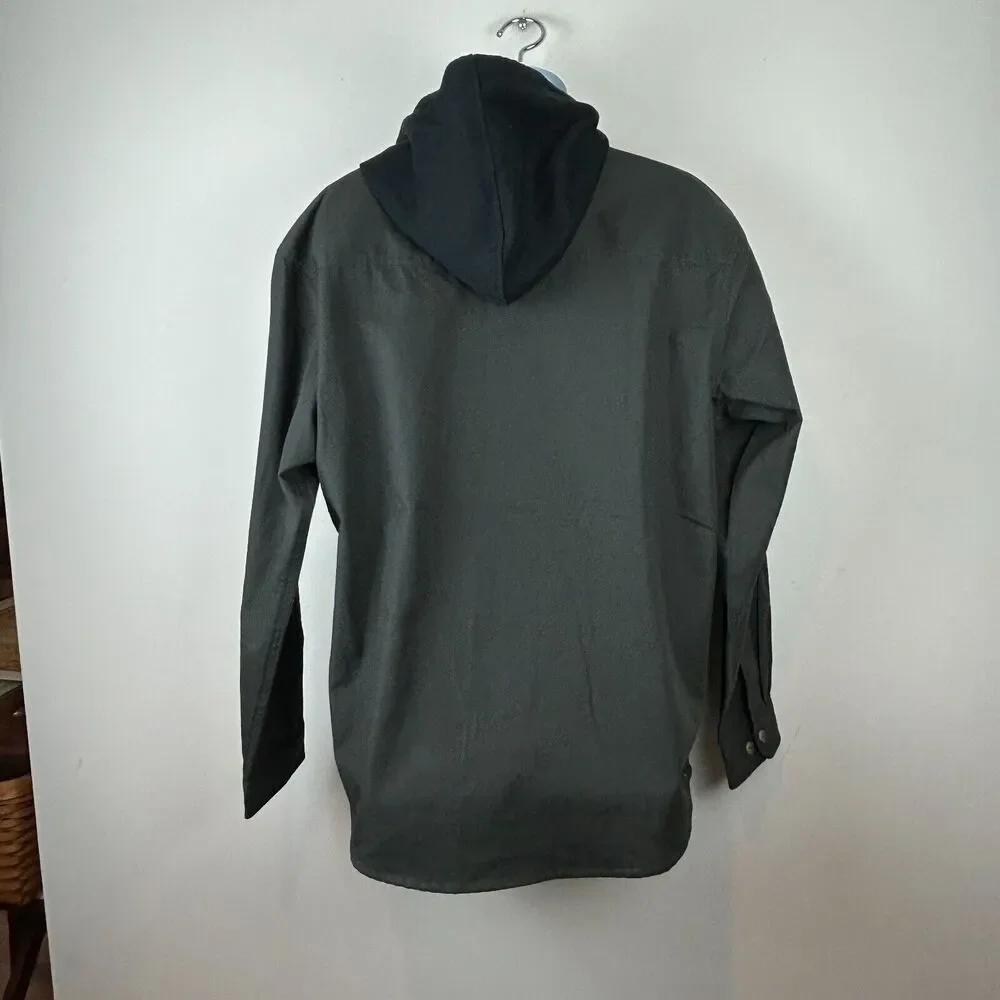 Yellow Stone TV Show Dark Green Chore Shirt Black Fleece Hood Size Large New